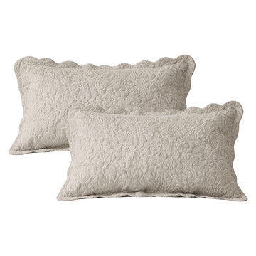 Linen Feel Stonewashed Pillow Shams 20"x36" Set of 2, Scalloped Microfiber Farmhouse Pillowcases King Size Shabby Boho