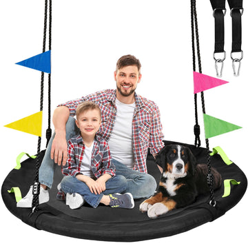 48 Inch Tree Swing, Larger Saucer Flying Swing for Outdoor Backyard, Black