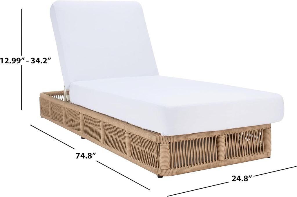 Outdoor Chaise Lounge Chair - Tan & White - Steel and Woven Rope - Adjustable 5-Position Backrest - Ideal