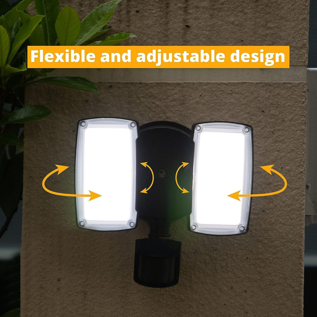 19W LED Flood Light Motion Sensor Outdoor, 2 Adjustable Head, 2000LM, 5000K, IP65 Waterproof, Dusk to Dawn Security