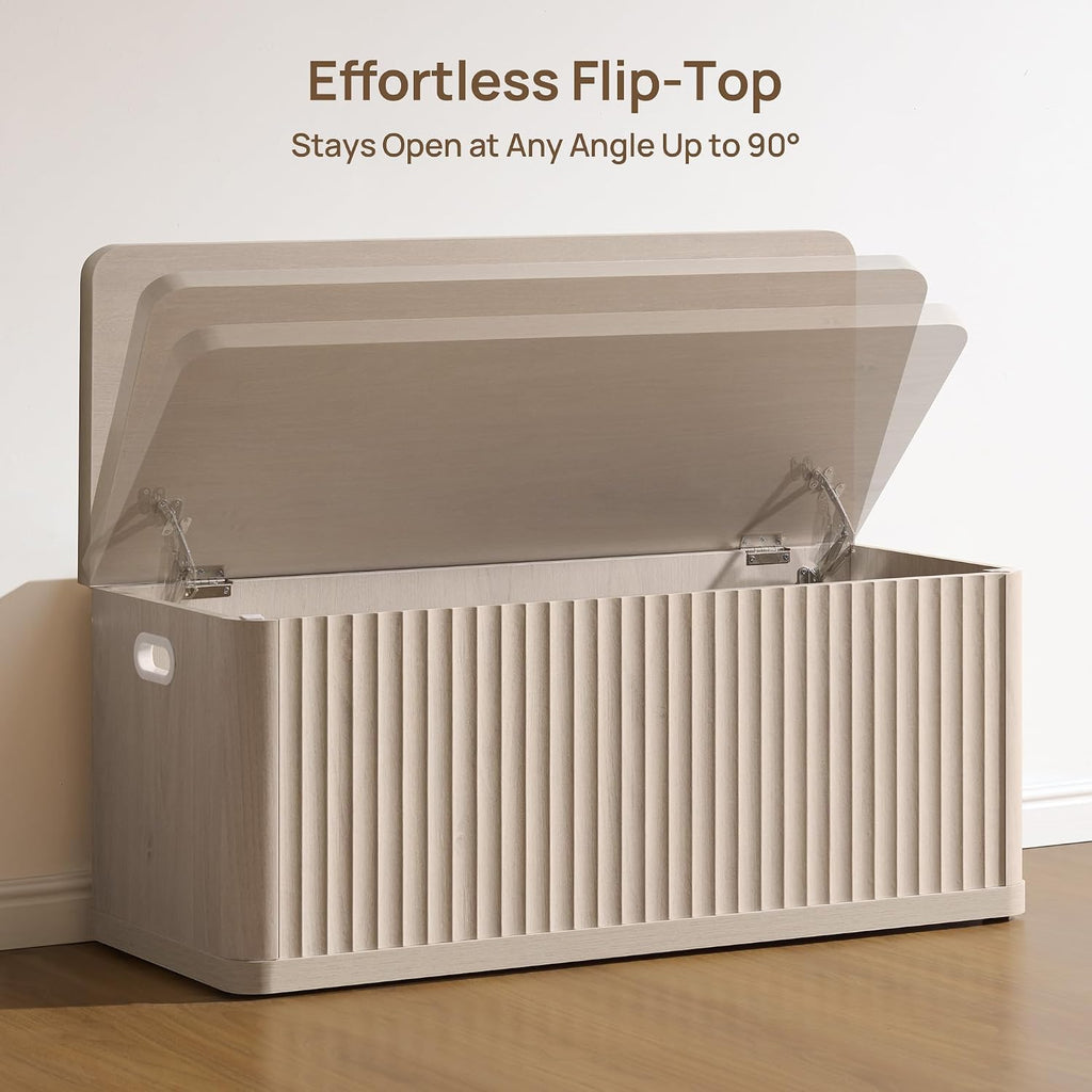 Storage Bench 40.2" Wide Shoe Bench with Lift Top Large Wooden Storage Chest Trunk Modern Blanket Chest with 2 Safety