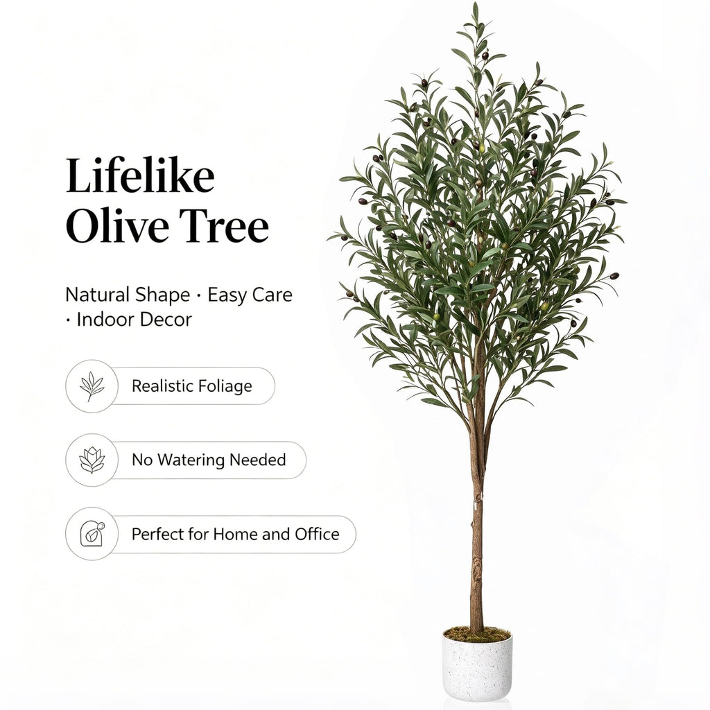 Olive Trees Artificial, 5.3 ft Faux Olive Tree with White Planter, Artificial Plants with Realistic Leaves and Fruits