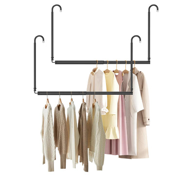 Hanging Closet Rod Adjustable Width Height Closet Rods For Hanging Clothes Black 2 Pack Closet Extender Hanging Rod