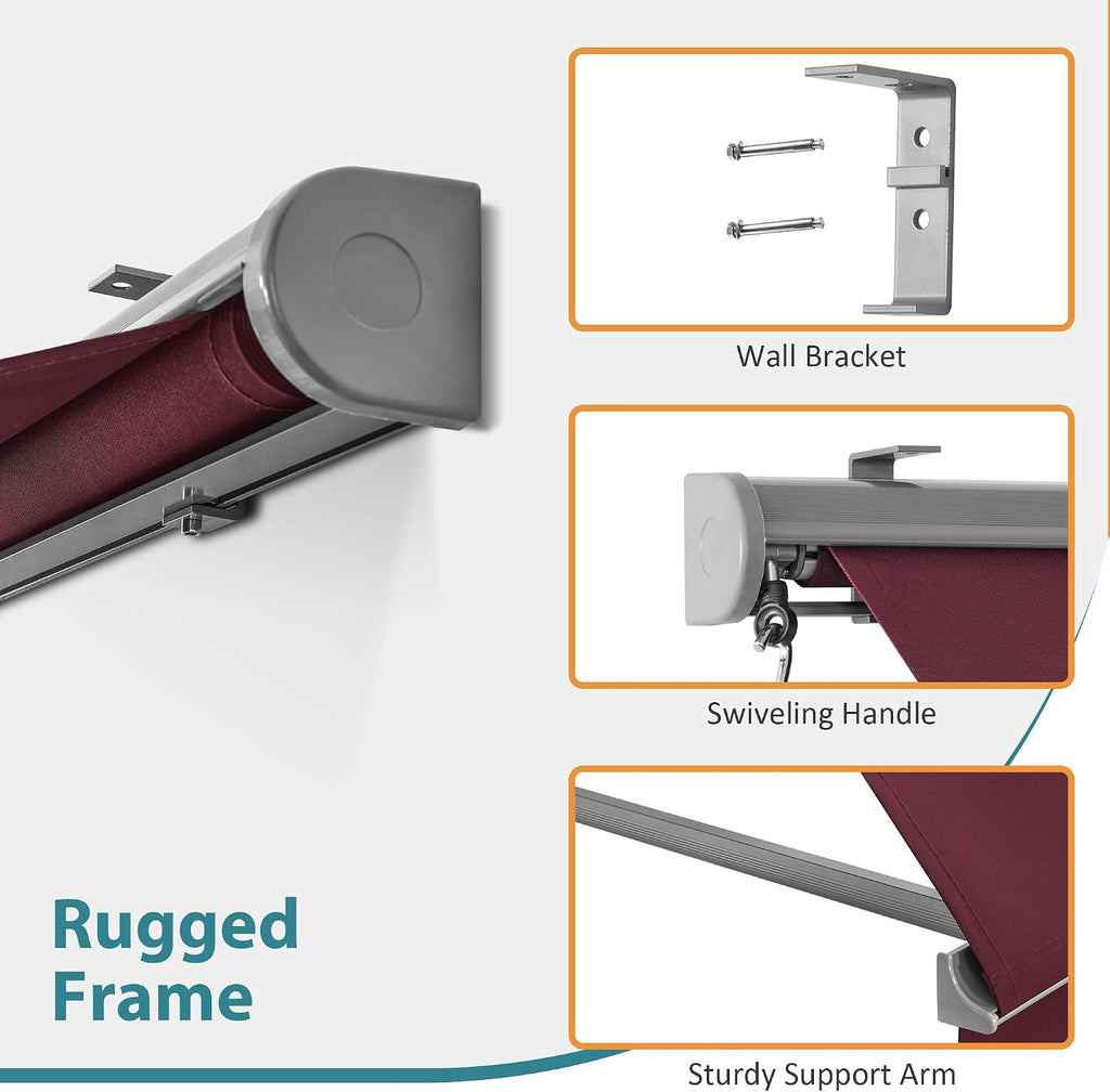 Patio Window Awnings 48" with Aluminum Frame, Fully Assembled Manual Retractable Sunshade Canopy for Windows & Doors