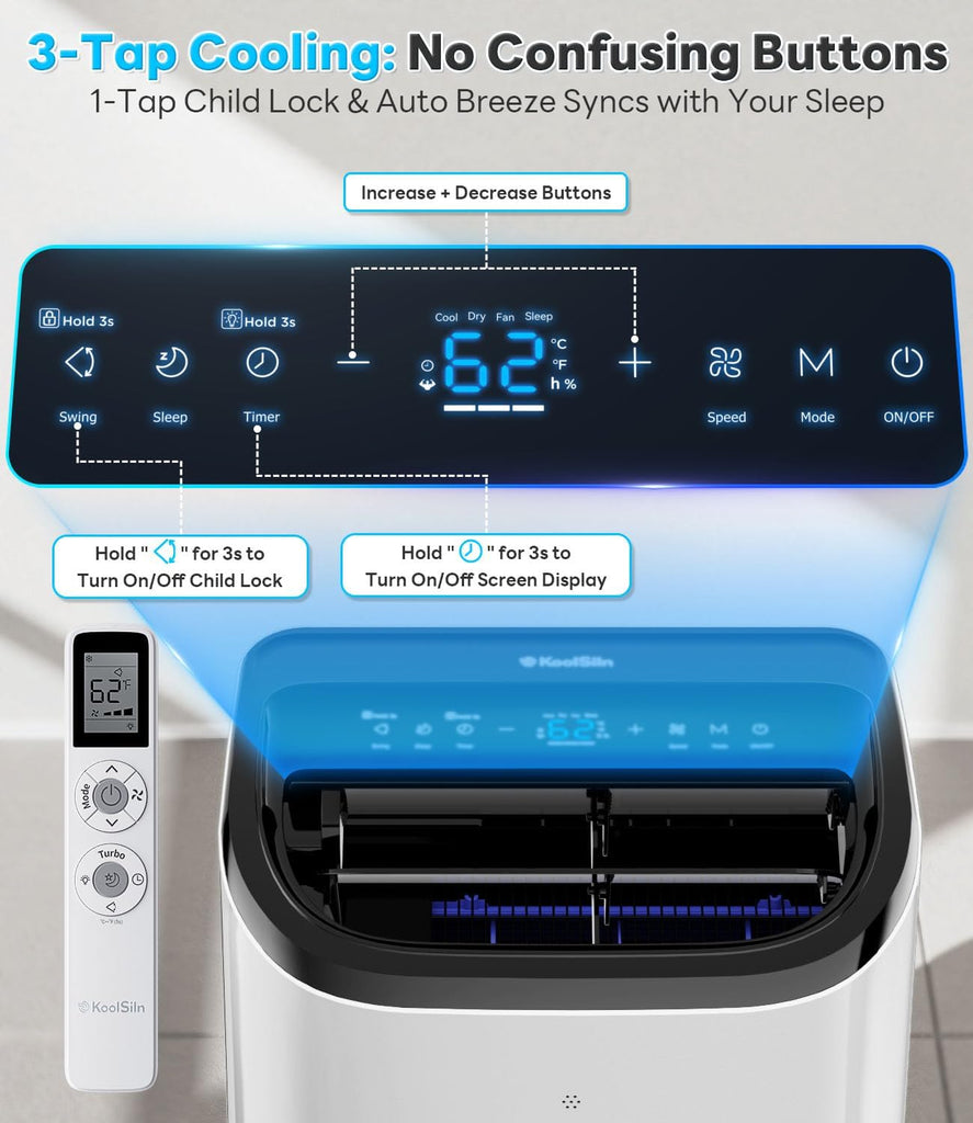10,000 BTU Portable Air Conditioner Cools Up to 450 Sq.Ft, Auto