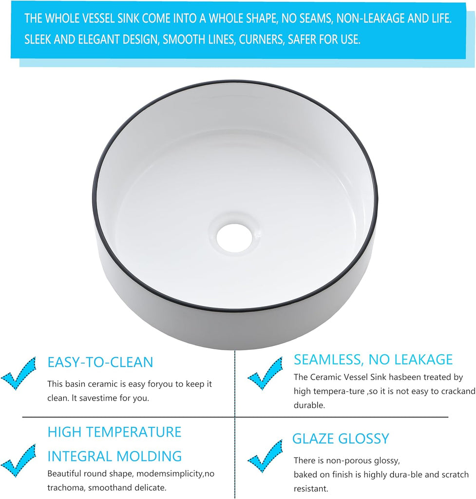 Round Vessel Sink with Faucet and Drain Combo