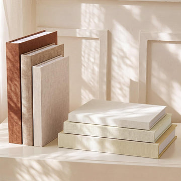 Set of 6 Decorative Books Decor, Aesthetic Linen Faux Books with Storage Box Stackable Fake Book for Coffee Table