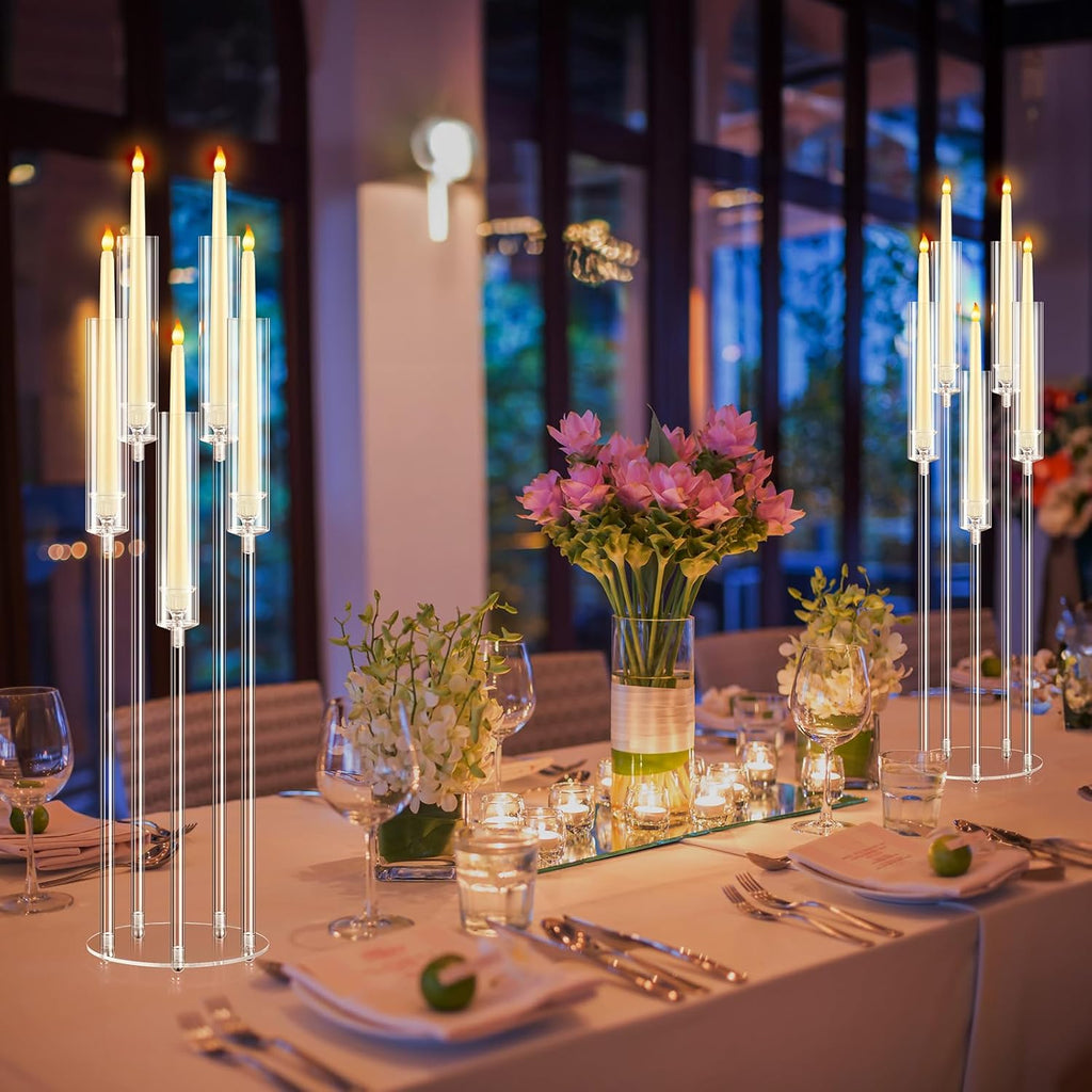 4 Pcs Acrylic Candelabra Centerpieces Clear Taper Candle Candlestick Holder Crystal 5 Arm Candlesticks Holder with