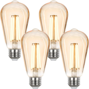 LED Edison Bulbs 40 watt Equivalent, E26 Light Bulb Dimmable, Soft White 2700K, Amber Glass ST58 Vintage LED Bulbs (4 Pack)