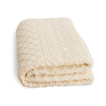Woollen Mills Aran Classic Cable Knit Wool Blanket, Made in Ireland