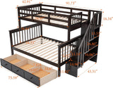 Wood Twin Over Full Bunk Bed with Storage Stairs for Kids Boys Girls, Stairway Bunk Bed with Drawers and Guardrails