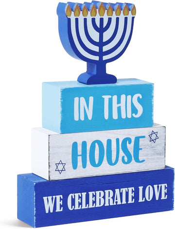 Hanukkah Wooden Tiered Tray Decor, Hanukkah Decorations Gifts, Jewish New Year Table Centerpiece for Xmas Party - Set of 4