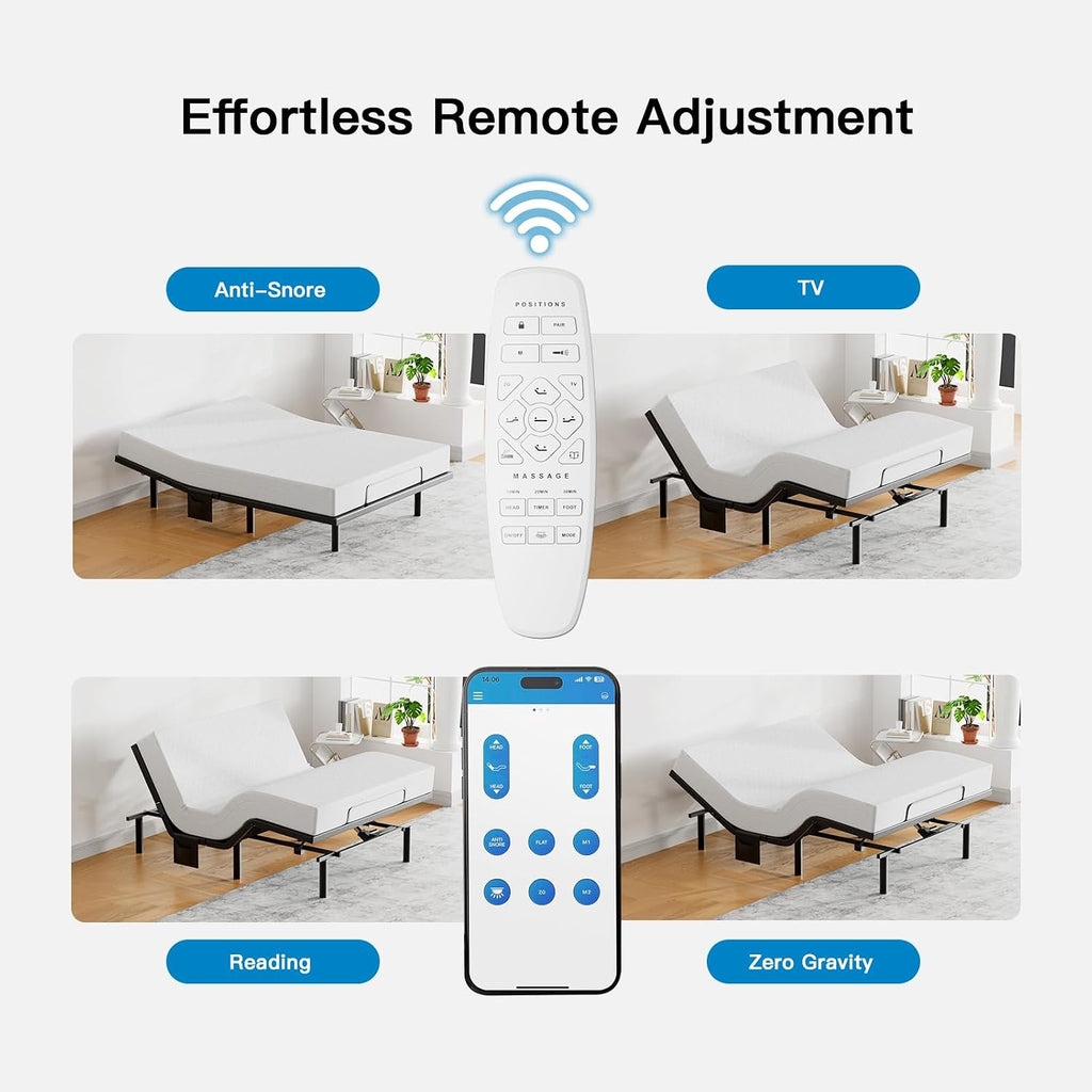 Split King Adjustable Bed Frame with Massage, Electric Bed Base with App-Controlled, Head & Foot Incline, 4 USB