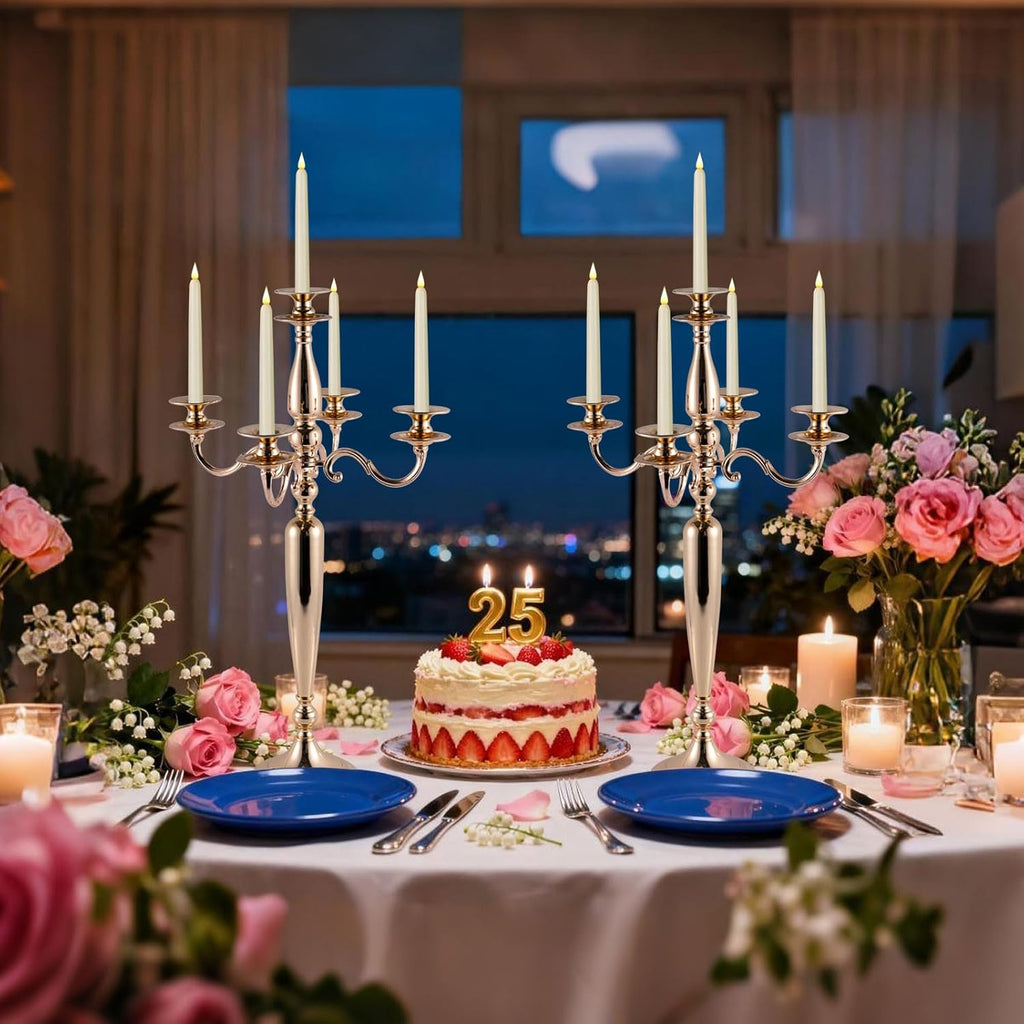 28'' Tall Gold 5 Arm Candelabra Centerpieces for Table, 4pcs Taper Candle Holder, Party, Event, Christmas Candelabra