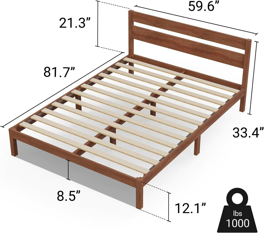 Queen Bed Frame with Headboard Classic Wood Platform, Noise Free, Under Bed Storage, No Box Spring Needed, Easy