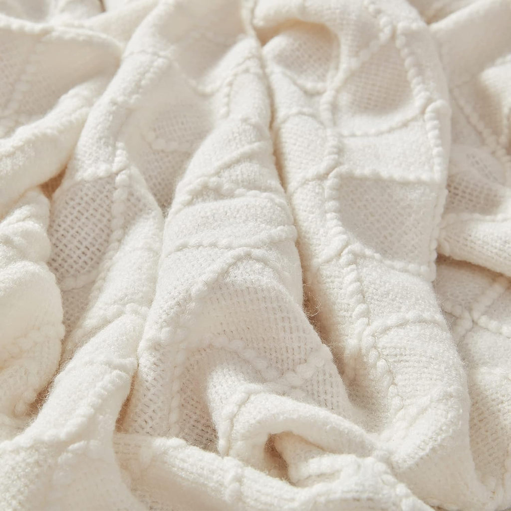 Knitted Throw Blanket, Soft Living Room Home Decor Knitted Blanket with Tassel, Outdoor Lightweight Breathable Summer