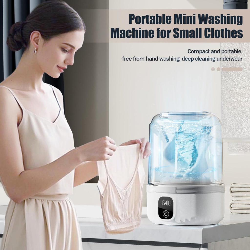 Underwear Washing Machine, Upgrade 1.5L Mini Portable Washing Machine Rechargeable Underwear Washer Deep Cleans Small
