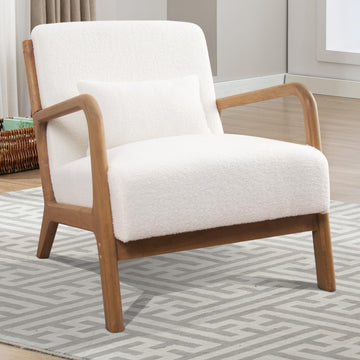 Mid Century Modern Accent Chair with Lamb Wool Fabric, Upholstered Living Room Chairs with Waist Cushion, Reading