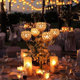 12 Sets Gold 5 Arms Candelabra Centerpiece,Metal Crystal Candlestick Holders Chandelier Crystal Beaded Candle Holder