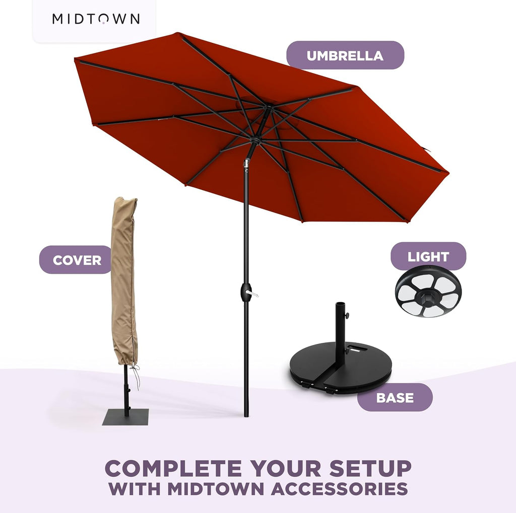 10-Year-No-Fade 9 Ft Patio Umbrella with Terylast Fabric, Auto-Tilt Aluminum Frame and 8 Reinforced Ribs Pool - Apple