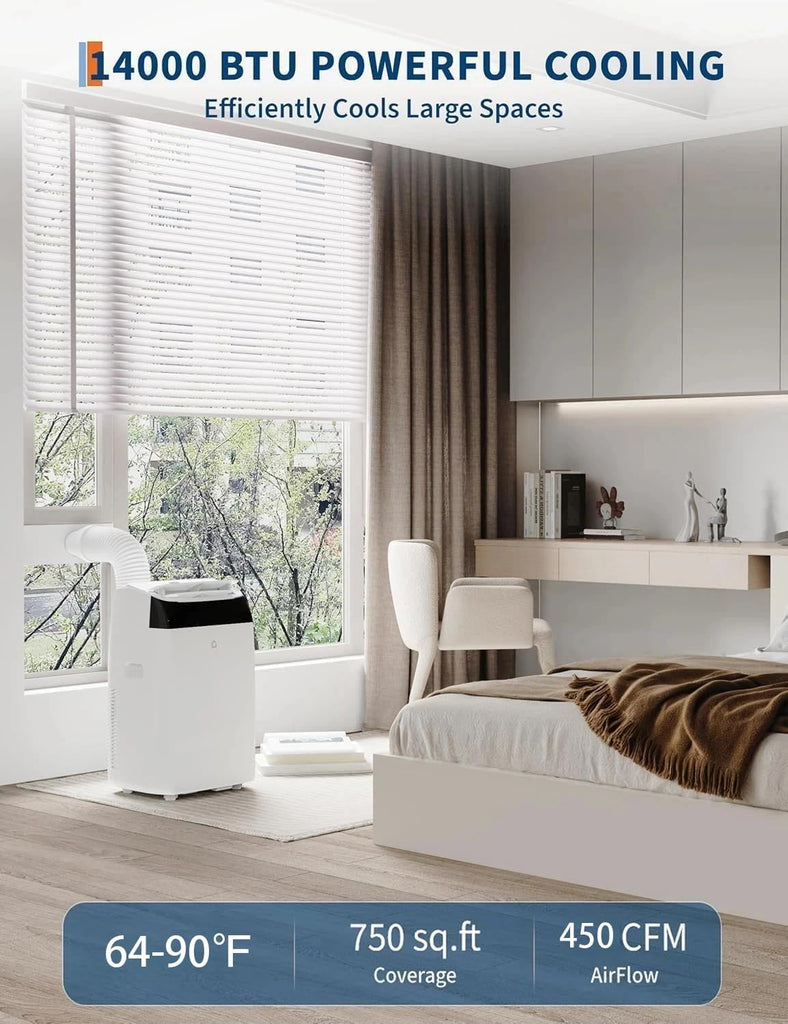 14,000 BTU Portable Air Conditioner, 3-in-1 Portable AC Unit with Cool, Dehumidifier & Fan Modes
