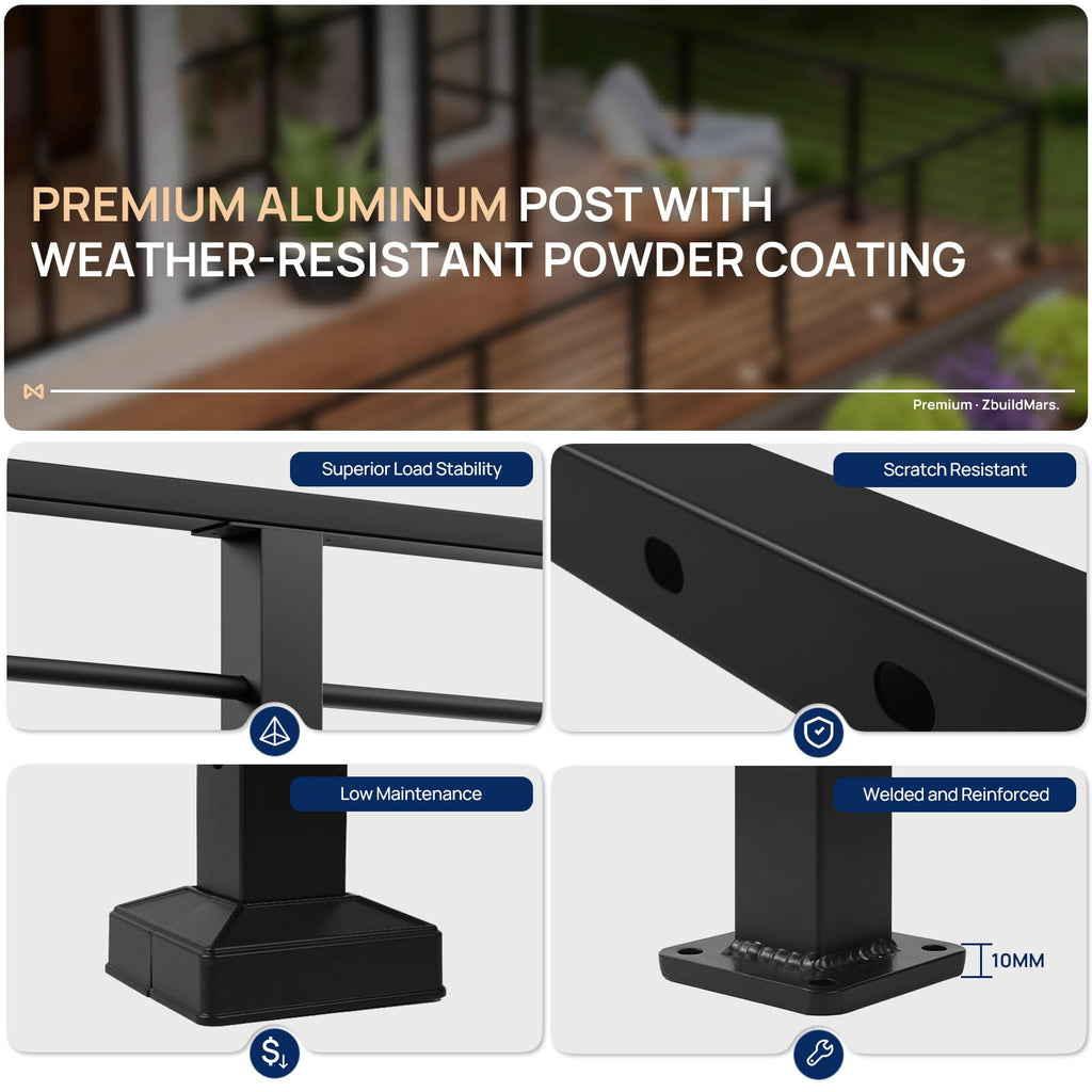 35"x2"x2" Aluminum Railing Post, Stair End Post