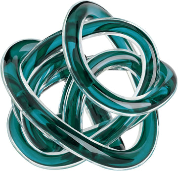 Orbit Hand Blown Glass Infinity Knot Sculpture - 4.5 Inch Glass Art Teal Knot Decor Ball Decor, Small Centerpiece