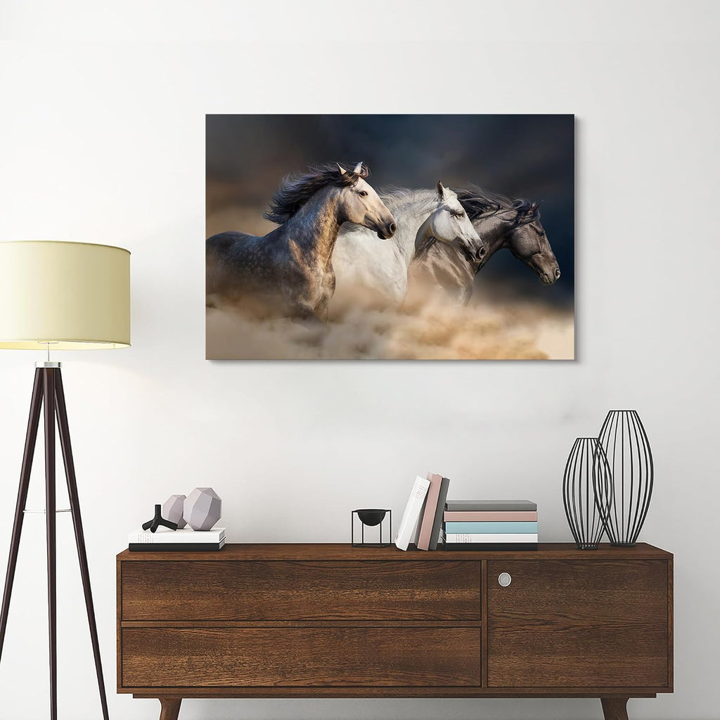 Animal Horse Canvas Wall Art: Galloping Horses Picture Farm Wildlife Photography Painting Print Equestrian Artwork