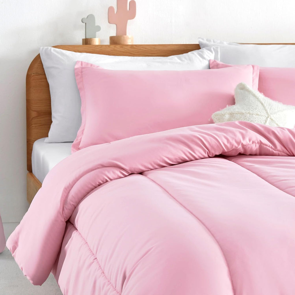 Kids Pink Bedding Comforter Set Full/Queen - Super Soft & Cute Printed 3-Piece Comforter Set All Seasons for Girls - Set of 2