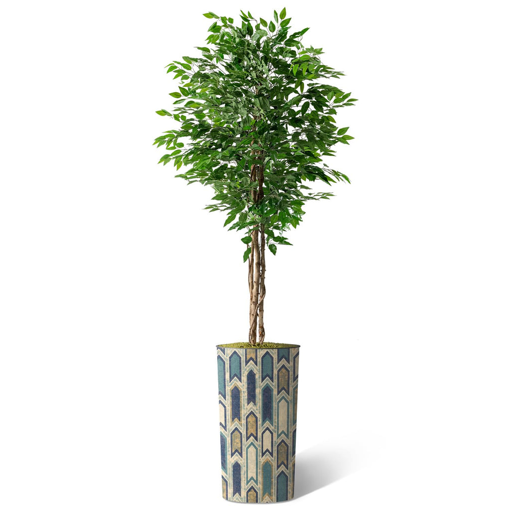 Artificial Tree in Modern Polygon Pattern Effect Planter, Fake Ficus Silk Tree for Indoor and Outdoor Home Decoration