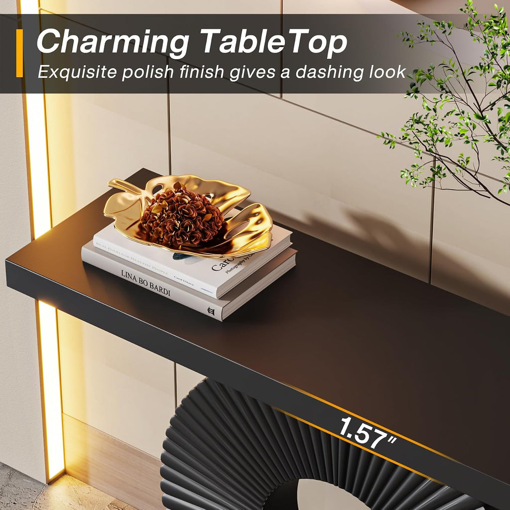 Modern Console Table with Geometric Base, 40 inch Wood Entryway Table Sofa Table Narrow Long, Contemporary Accent