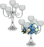 5 Arm Metal Crystal Candelabra Centerpiece - 13.4 Inch Elegant Candle Holder with Crystal Beadsation (2, Silver)