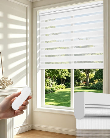 Motorized Zebra Blinds with Remote, Electric Dual-Layer Shades with Dry Battery-Powered, Smart Window Blinds with