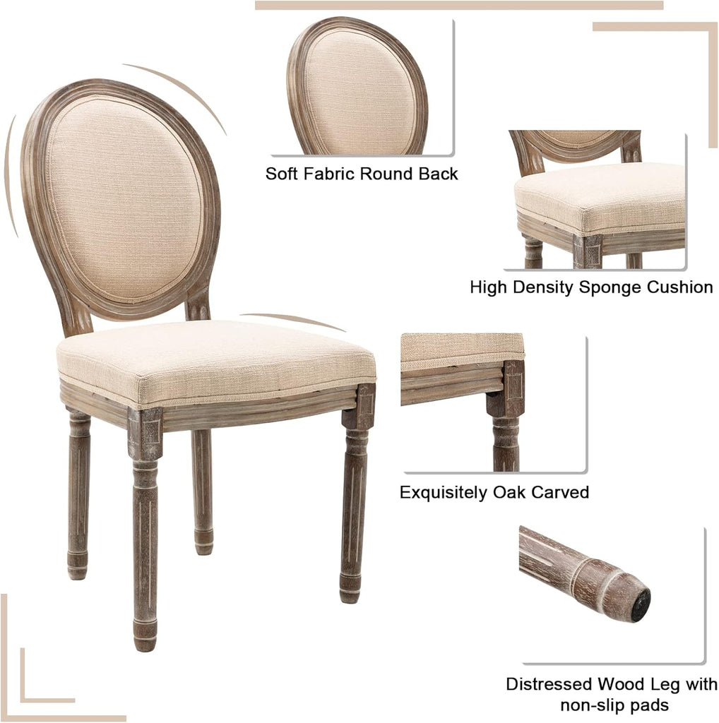 Beige Dining Chairs Set of 2, Upholstered Modern Kitchen Chairs with Curved Wood Backrest and Metal Legs for Dining Room