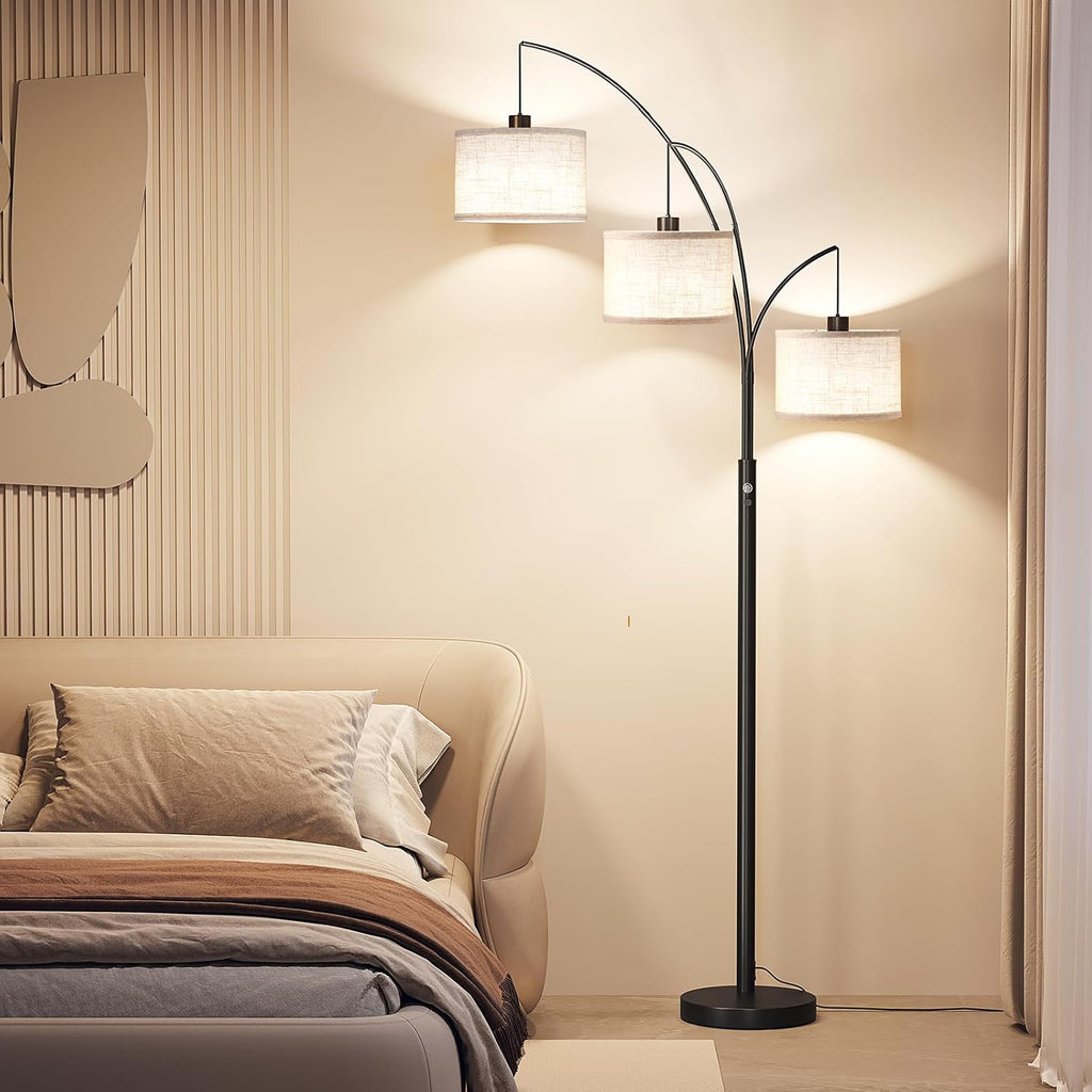 3 Lights Floor Lamp, 78" Tall Standing Lamp with Hanging Drum Shade, Modern Arc Floor Lamps with Heavy Base