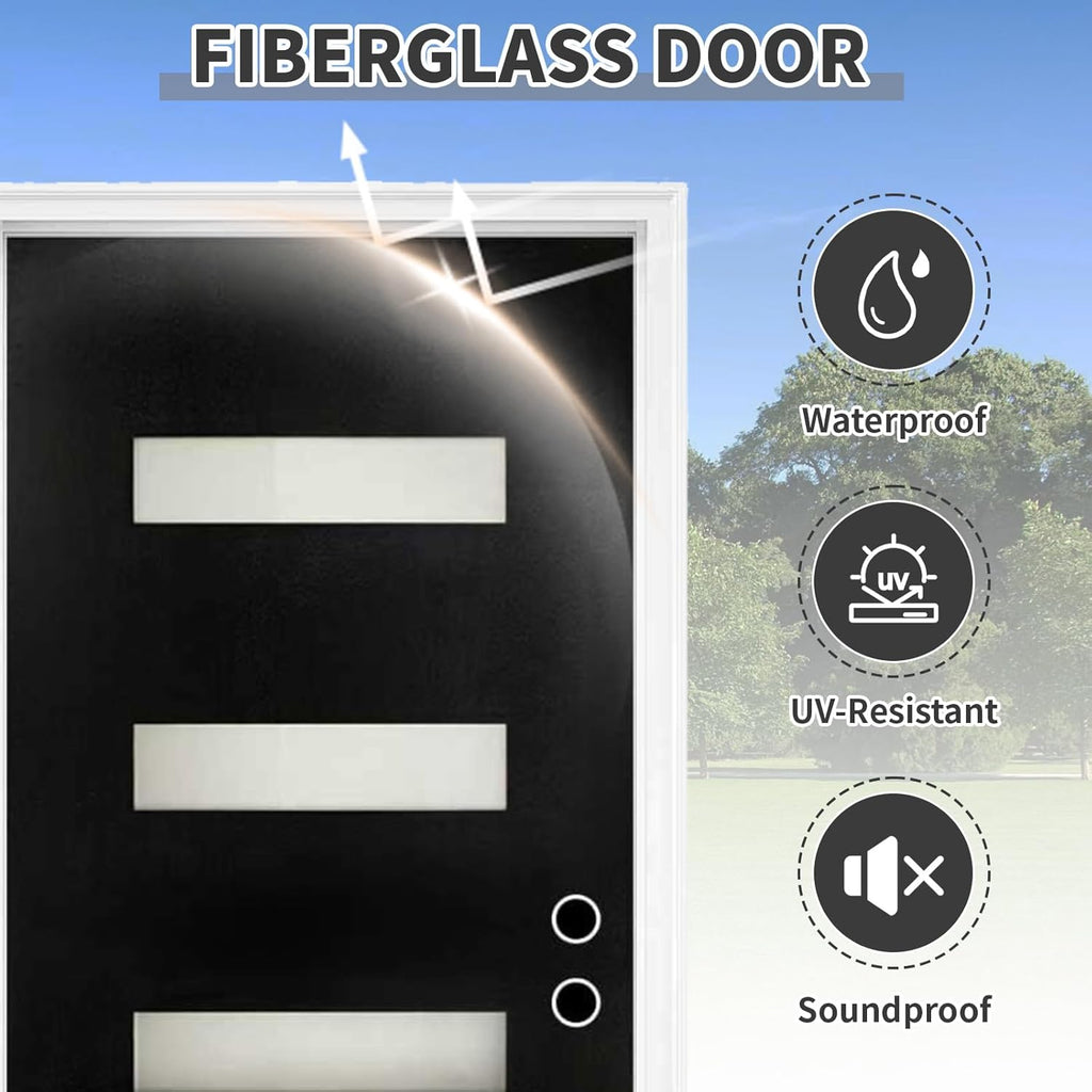 36" x 80" Exterior Fiberglass Front Door for Home, Prehung Entry Door with 4 Lite Glass Panels, Modern Design, Left