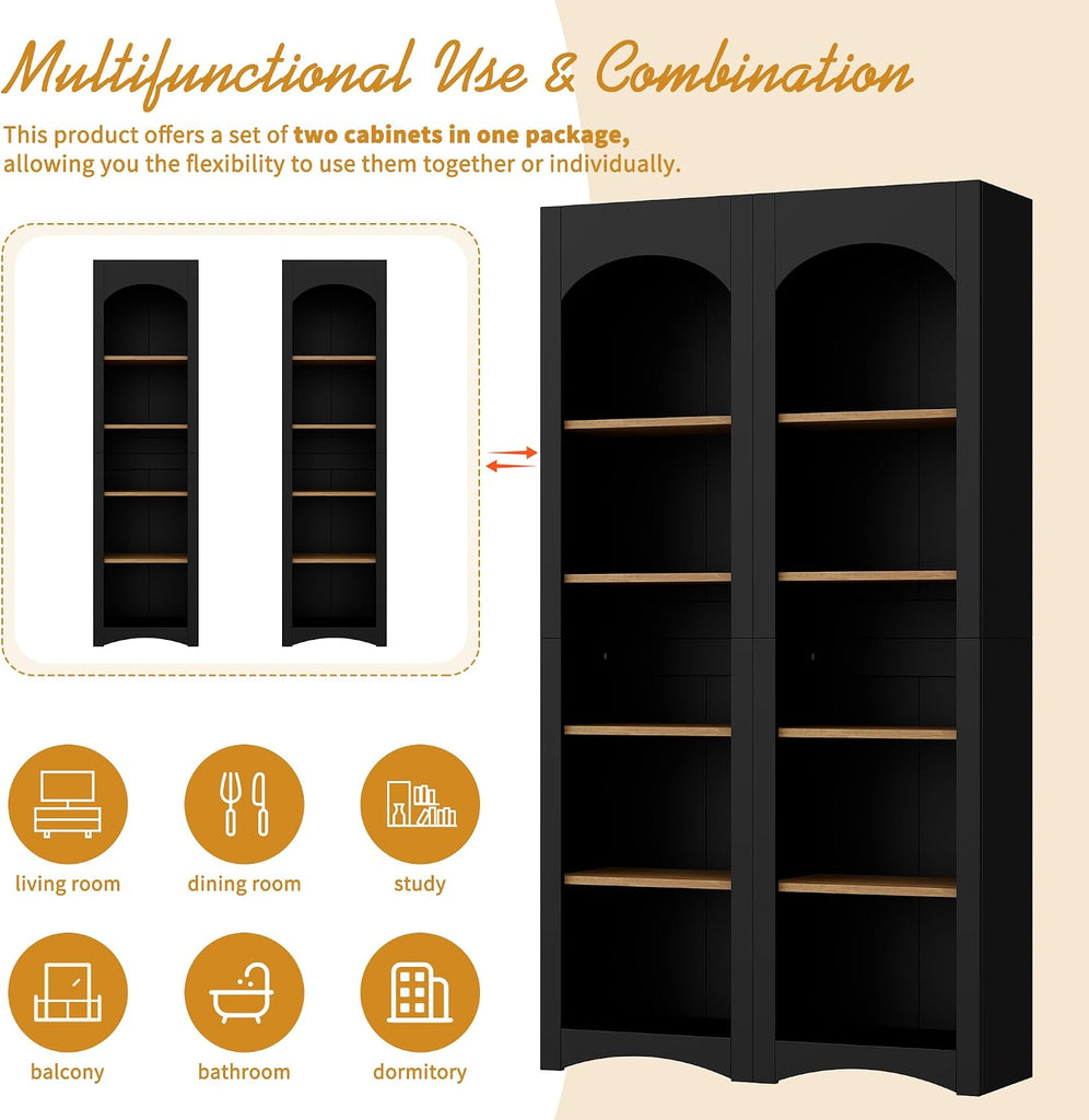 Modern 3 Piece TV Stand with 2 Bookshelves for TVs up to 70'', Mid-Century Solid Wood Entertainment Center with Storage Cabinets, Practical Media Console for Living Room, Bedroom, Black