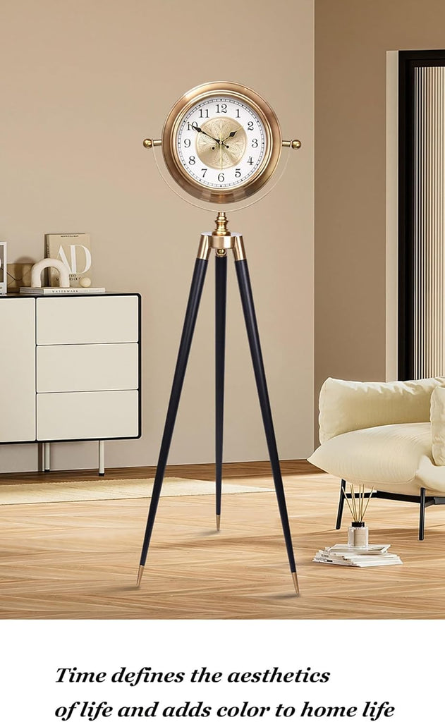Elegant Triangle Metal Floor Clock European Retro Silent Pendulum Clock Luxury Art Tripod Standing Timepiece for Home Ornament