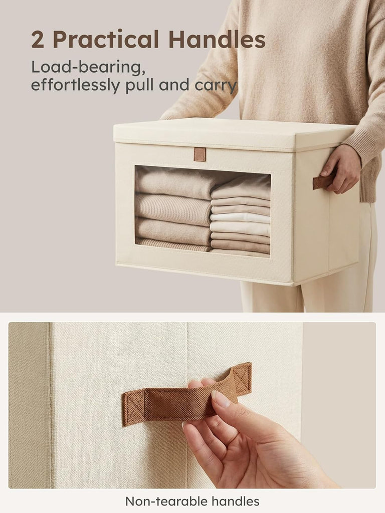 Large Closet Storage Organizer - Clothes Storage Bins with Handles & Window, Collapsible Decorative Boxes with Lids