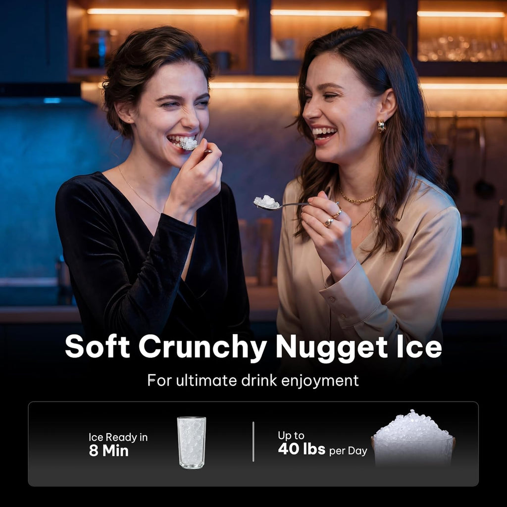 Nugget Ice Maker Countertop, Auto Drop Ice, Self Cleaning Ice Machine, 40 lbs/24H Soft Chewable Ice, Self Dispensing
