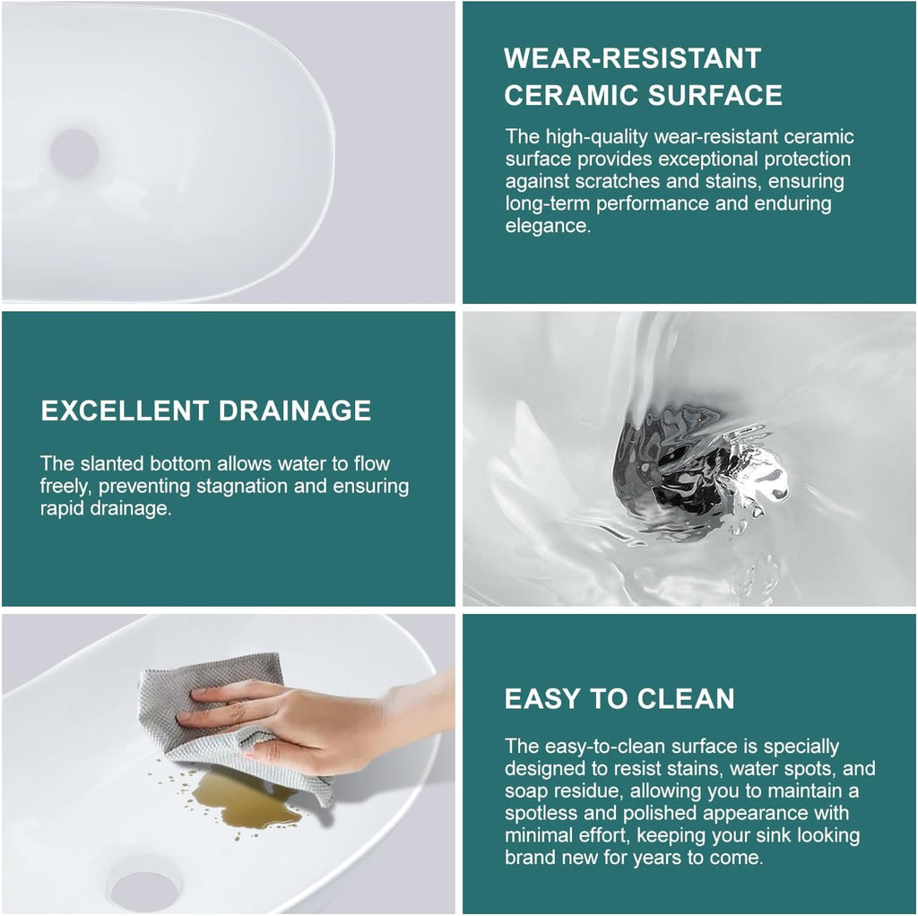 Bowl Sink For Bathrooms 17" x 11" Oval White Vessel Sink Modern Boat Shape Artistic Basin Bathroom Vessel Sinks Above