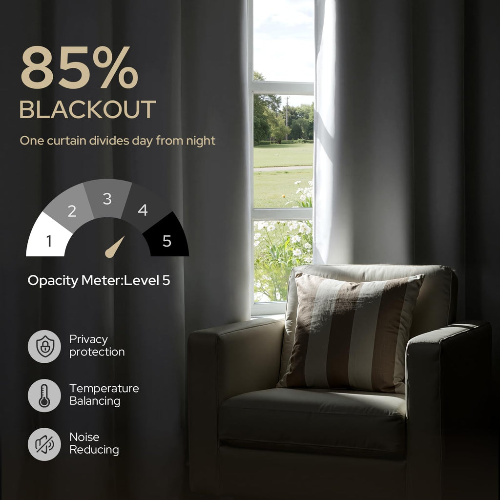 Greyish White Blackout Curtains 52 X 84 Inch Long 2 Panels Set Room Darkening Curtains/Drapes, Soundproof Thermal