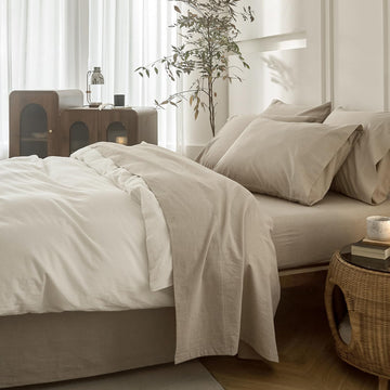 4PS Linen Grey Queen Size Bedding Sheet Set, Oeko TEX 100 Certified