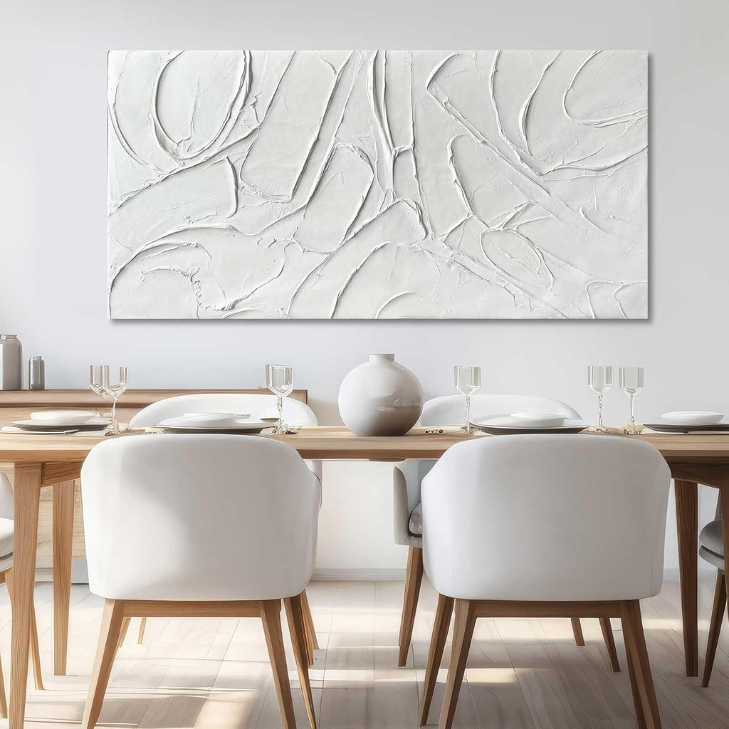 Home Decor White Abstract Wall Decor Maximalist Artwork Textured Canvas Wall Art Pictures Bedroom Home Office Decor