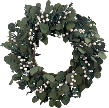 26 Inch Preserved Eucalyptus Wreath for Front Door, Real Touch & Natural Scent Everlasting Greenery, Farmhouse Rustic