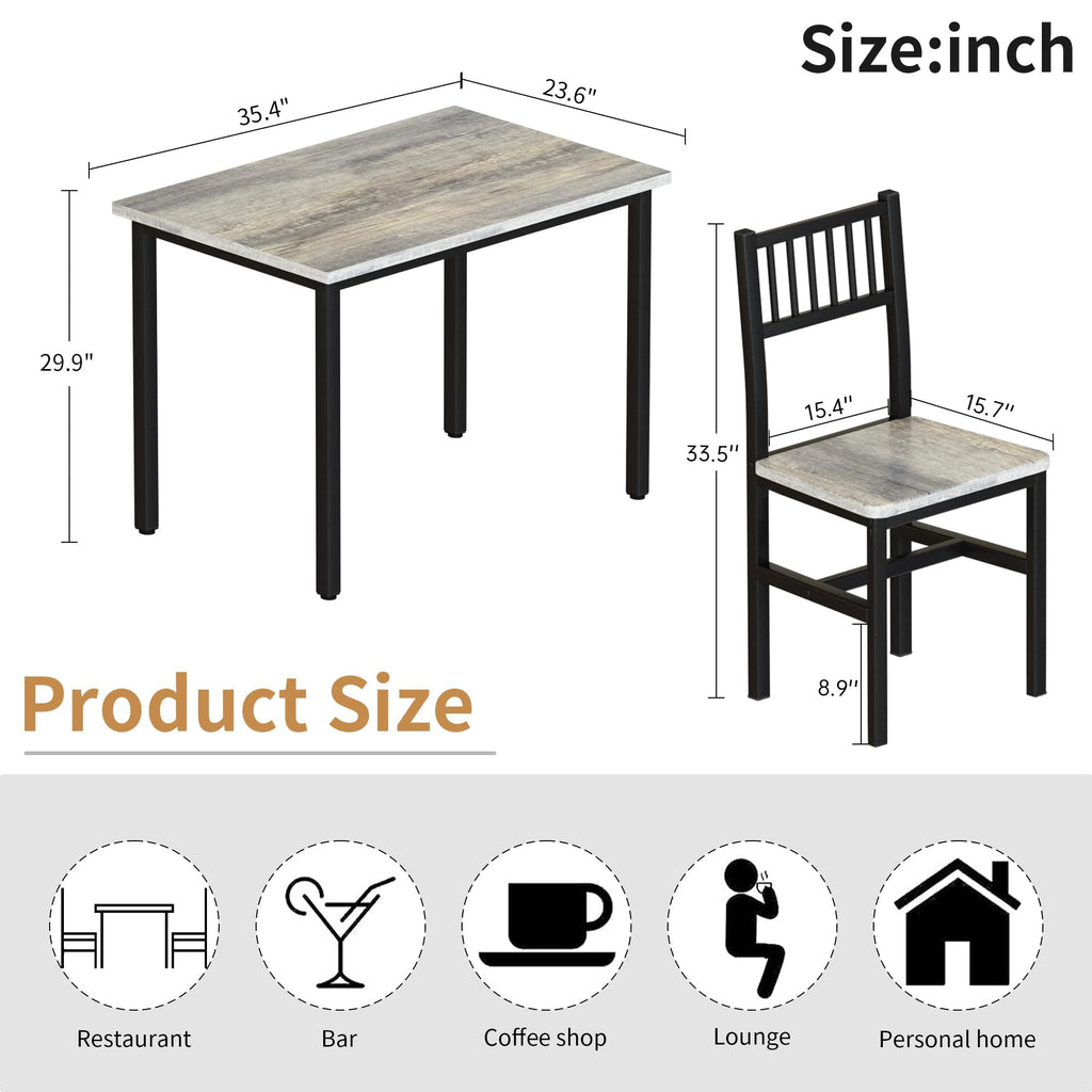3 Piece Dining Table, Small Kitchen Table Set for 2 with Chairs(Grey)