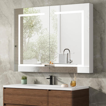 LED Medicine Cabinet with Mirror, Assembly-Free Lighted Medicine Cabinet, Defog, Stepless Dimming, 3 Colors, 2