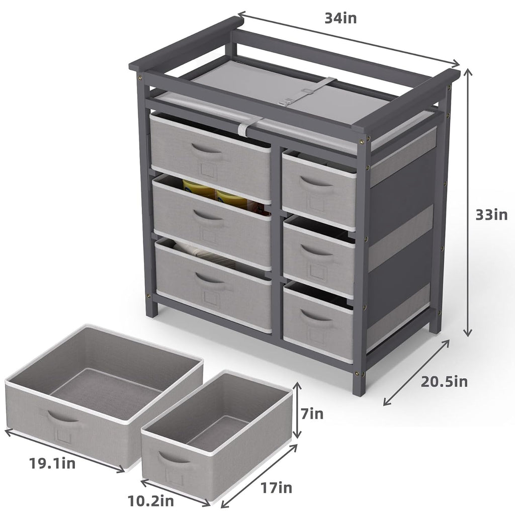 Baby Changing Table with 6 Storage Drawers and Pad Topper Modern Diaper Change Station Changing Table Dresser for