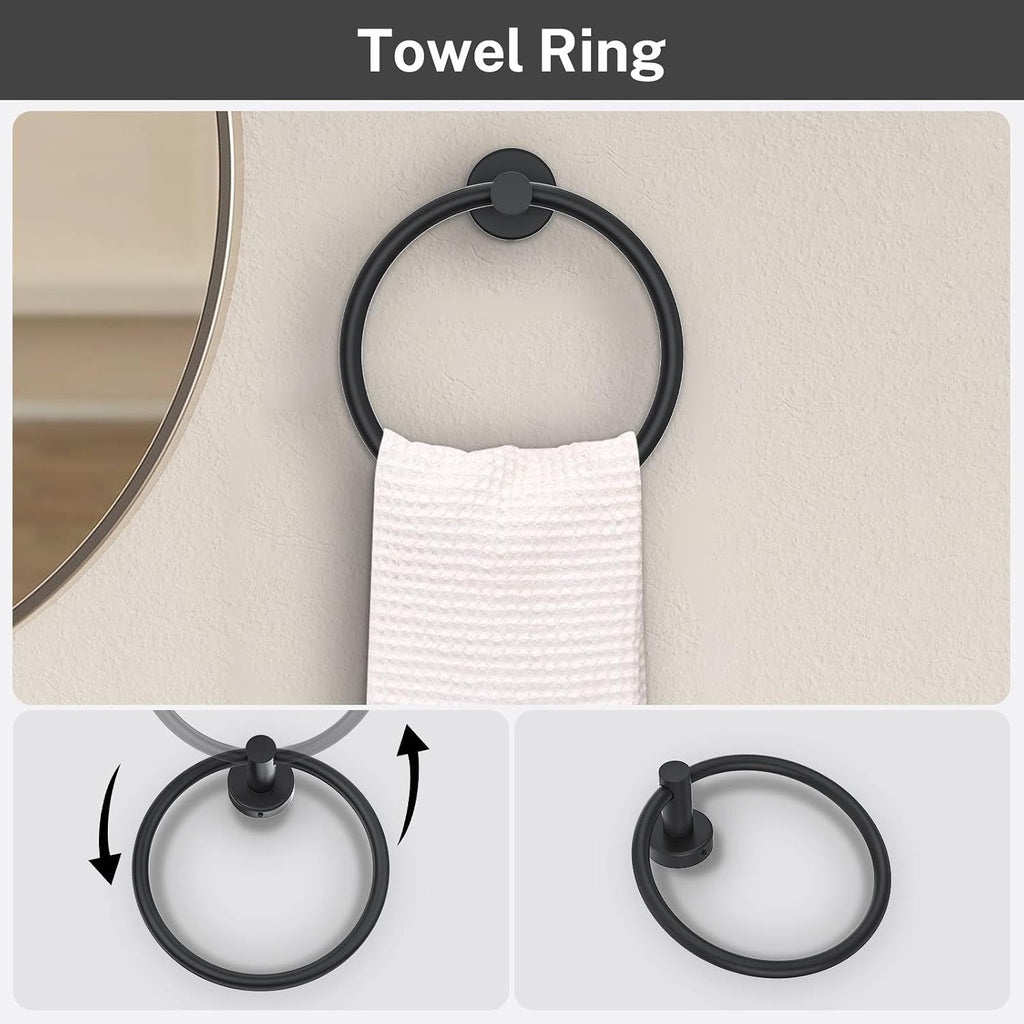 Matte Black Towel Bar Set 5 Pieces Bathroom Hardware Accessories Set Round Towel Holder Set Upgraded Toilet Paper