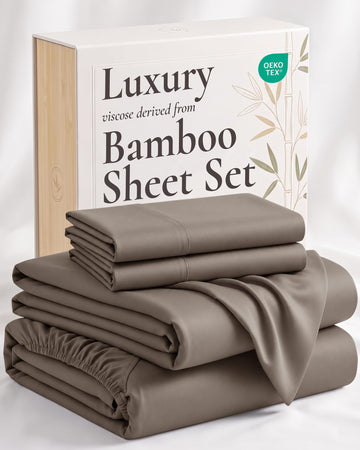 4 Piece Bed Sheet Set King Size, 100% Viscose Derived from Bamboo Sheets Set with 2 Pillowcases, Cooling & Breathable